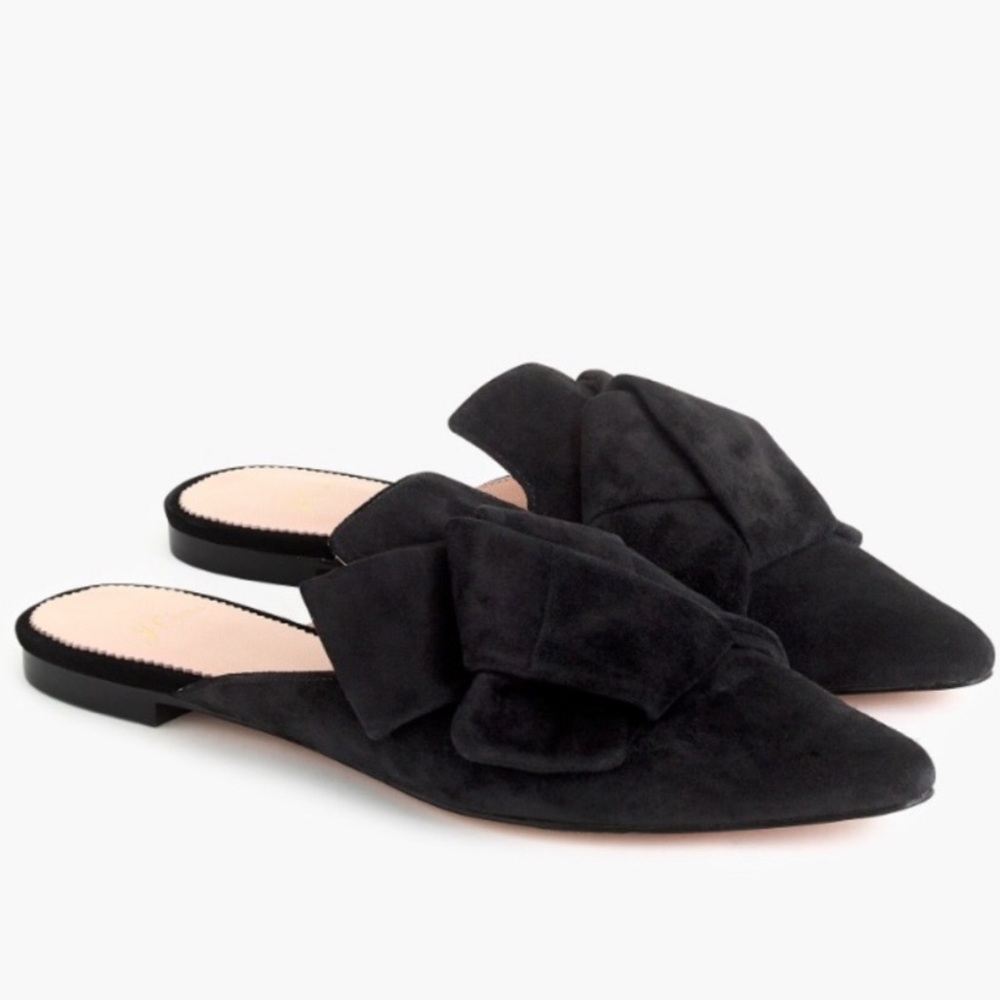 J.Crew Marina black suede bow slides size 8 NWTS